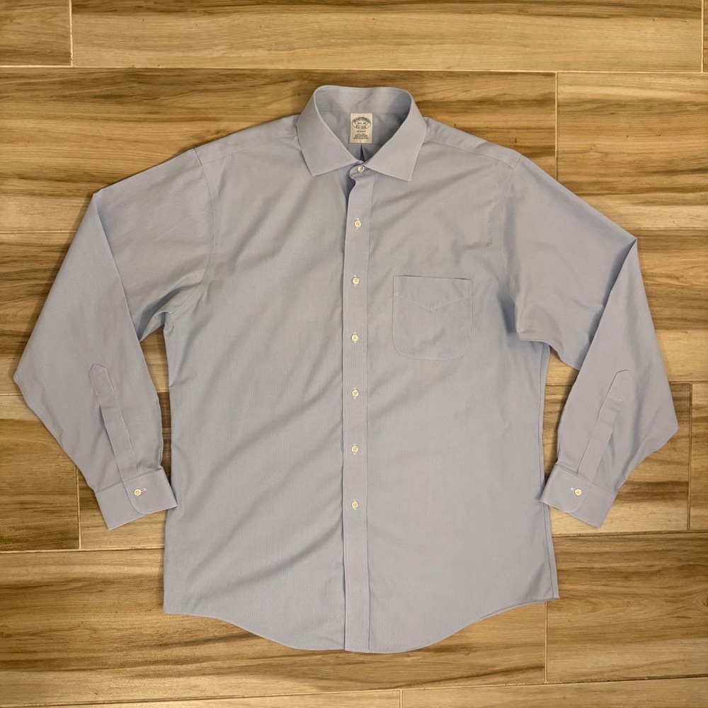 Brooks Brothers Regent Fit Non-Iron Light Blue Check Dress Shirt 16.5 35